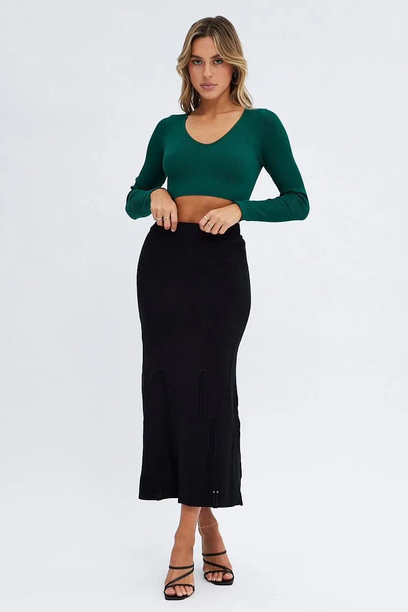 Green Top Long sleeve V neck Seamless