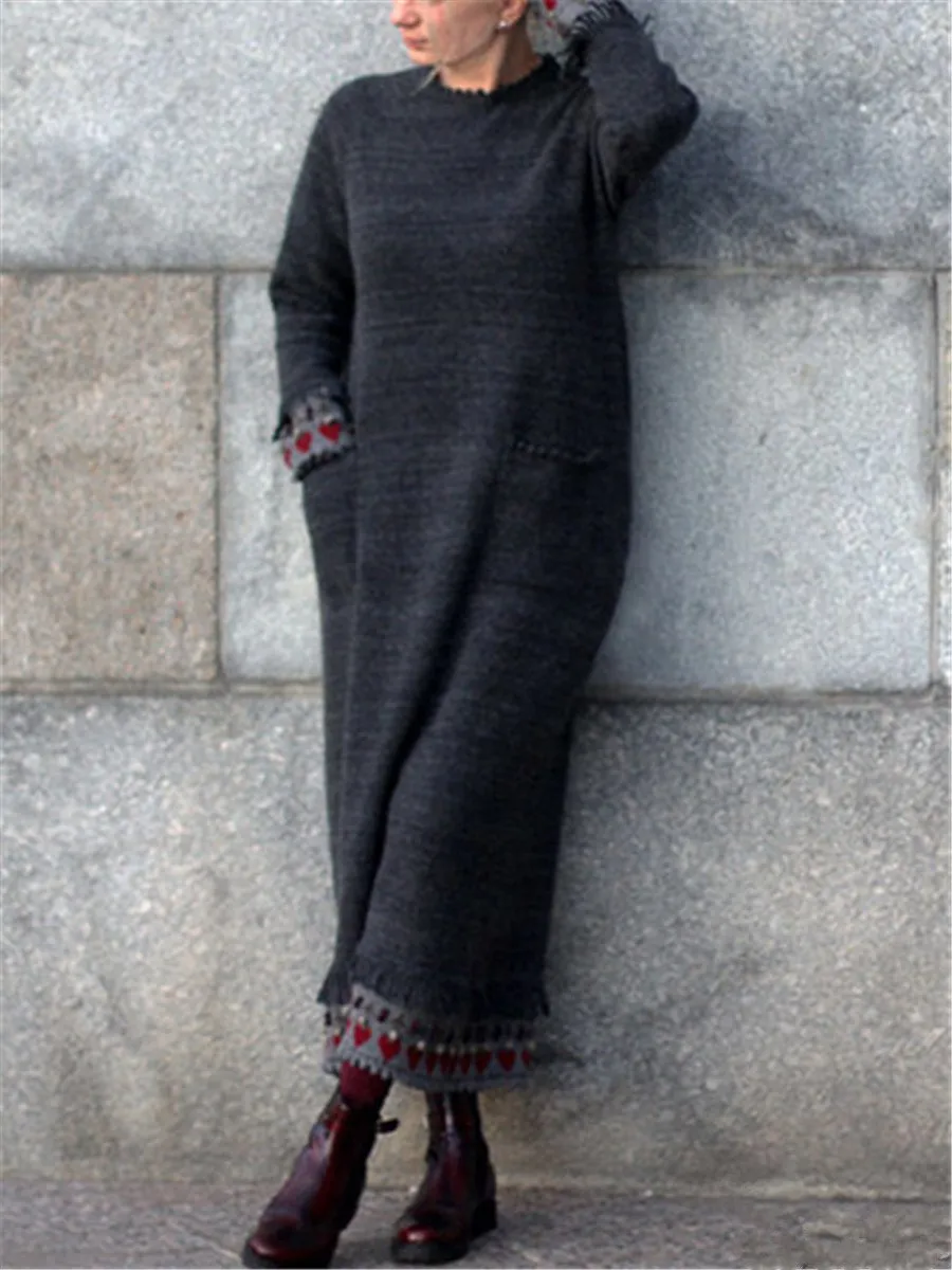 Grey autumn and winter fashion loose casual wool dress