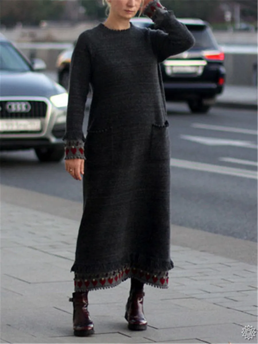 Grey autumn and winter fashion loose casual wool dress
