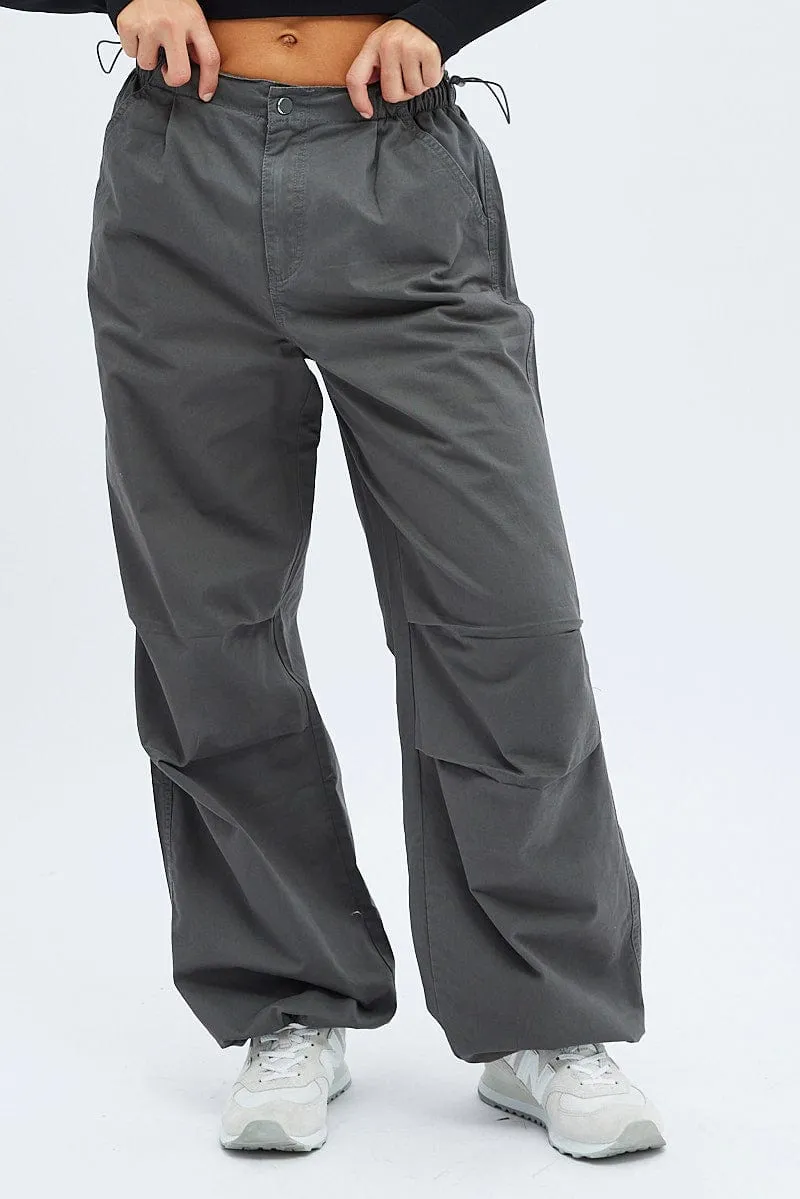 Grey Parachute Cargo Pants