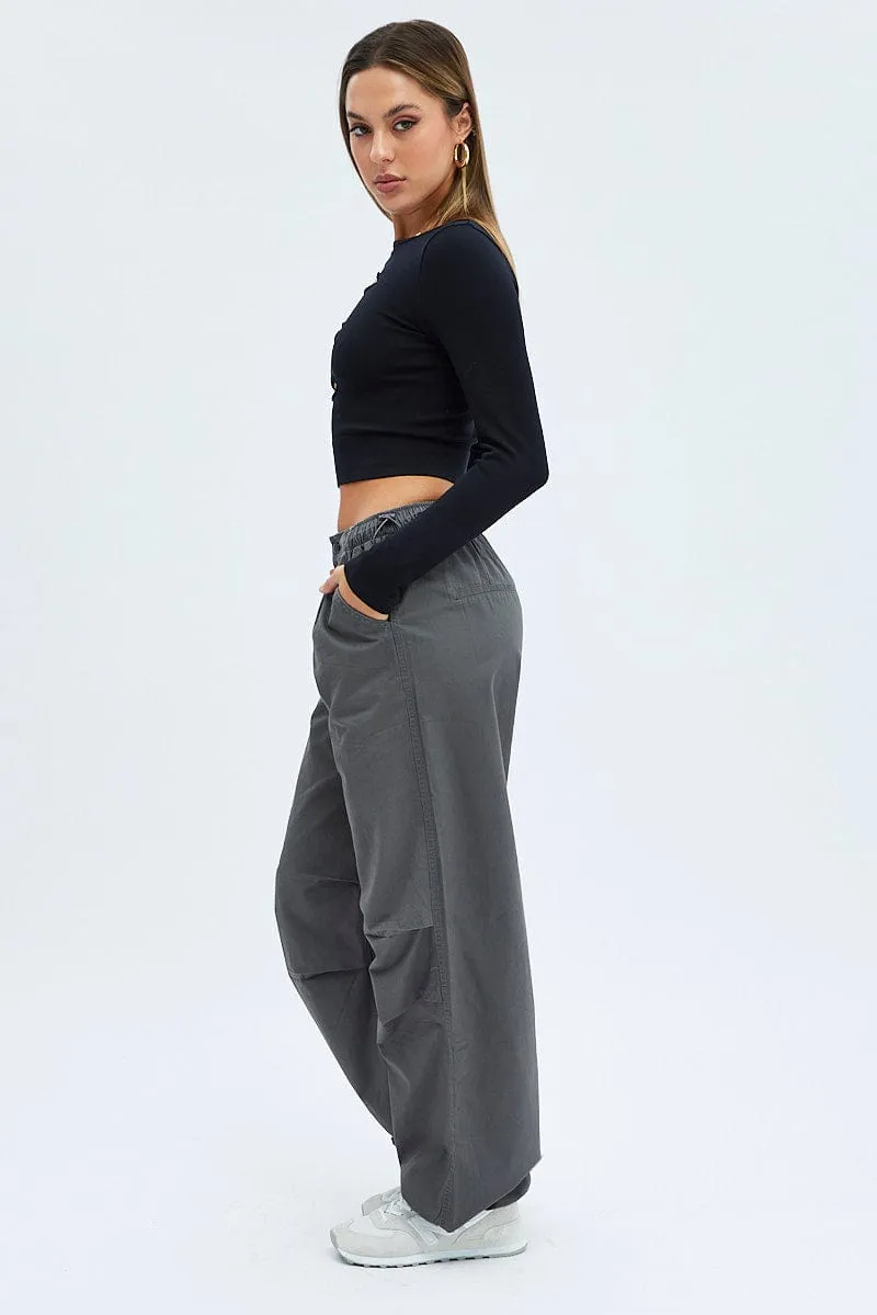 Grey Parachute Cargo Pants