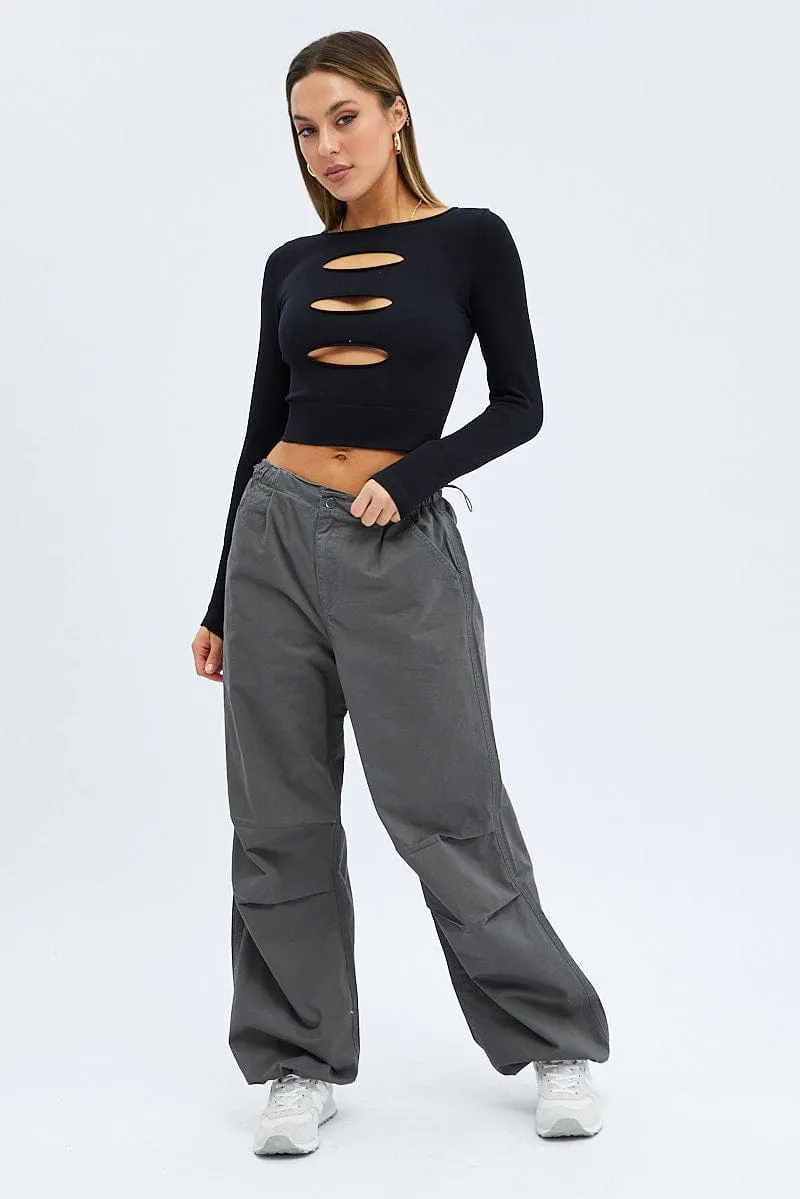 Grey Parachute Cargo Pants