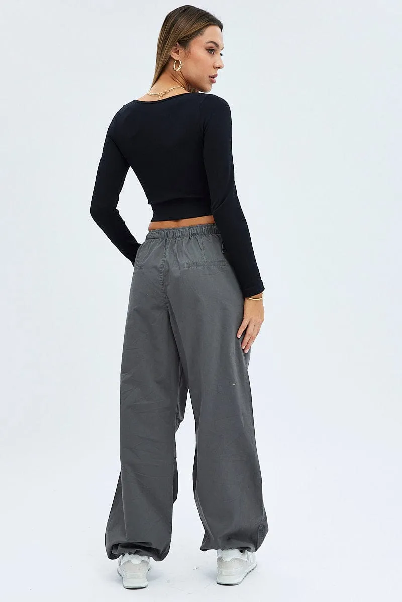 Grey Parachute Cargo Pants