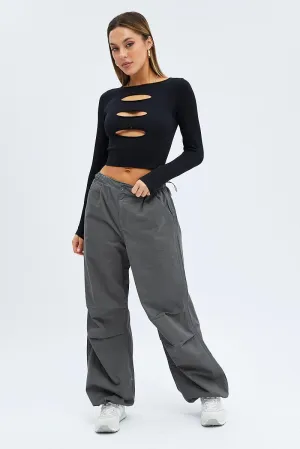 Grey Parachute Cargo Pants