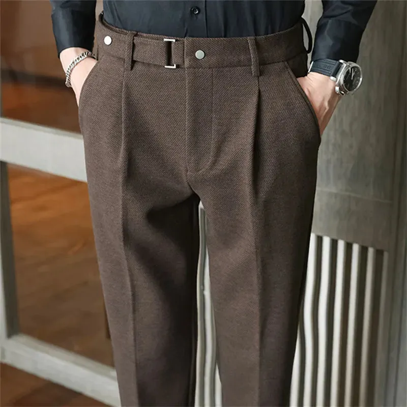 Hnzxzm High Quality Autumn Winter Men Suit Pants Fashion Korean Slim Fit Casual Solid Formal Trousers Mens Elastic Waist Suit Pants Man