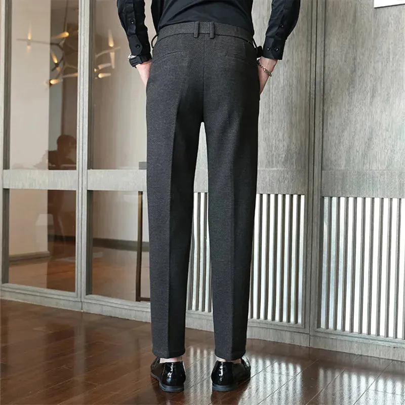 Hnzxzm High Quality Autumn Winter Men Suit Pants Fashion Korean Slim Fit Casual Solid Formal Trousers Mens Elastic Waist Suit Pants Man