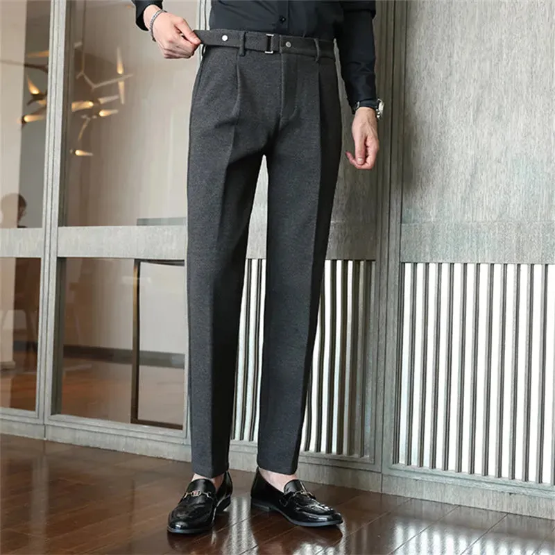 Hnzxzm High Quality Autumn Winter Men Suit Pants Fashion Korean Slim Fit Casual Solid Formal Trousers Mens Elastic Waist Suit Pants Man