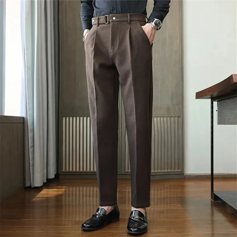 Hnzxzm High Quality Autumn Winter Men Suit Pants Fashion Korean Slim Fit Casual Solid Formal Trousers Mens Elastic Waist Suit Pants Man