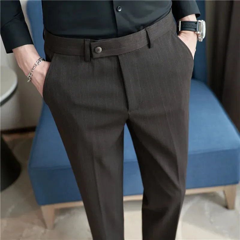 Hnzxzm High Quality Autumn Winter Men Suit Pants Fashion Korean Slim Fit Casual Solid Formal Trousers Mens Elastic Waist Suit Pants Man