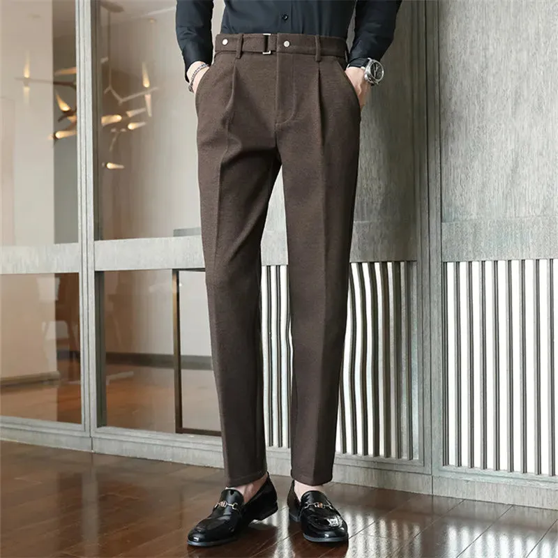 Hnzxzm High Quality Autumn Winter Men Suit Pants Fashion Korean Slim Fit Casual Solid Formal Trousers Mens Elastic Waist Suit Pants Man
