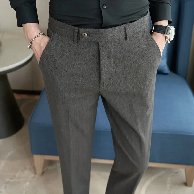 Hnzxzm High Quality Autumn Winter Men Suit Pants Fashion Korean Slim Fit Casual Solid Formal Trousers Mens Elastic Waist Suit Pants Man