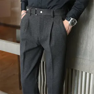 Hnzxzm High Quality Autumn Winter Men Suit Pants Fashion Korean Slim Fit Casual Solid Formal Trousers Mens Elastic Waist Suit Pants Man
