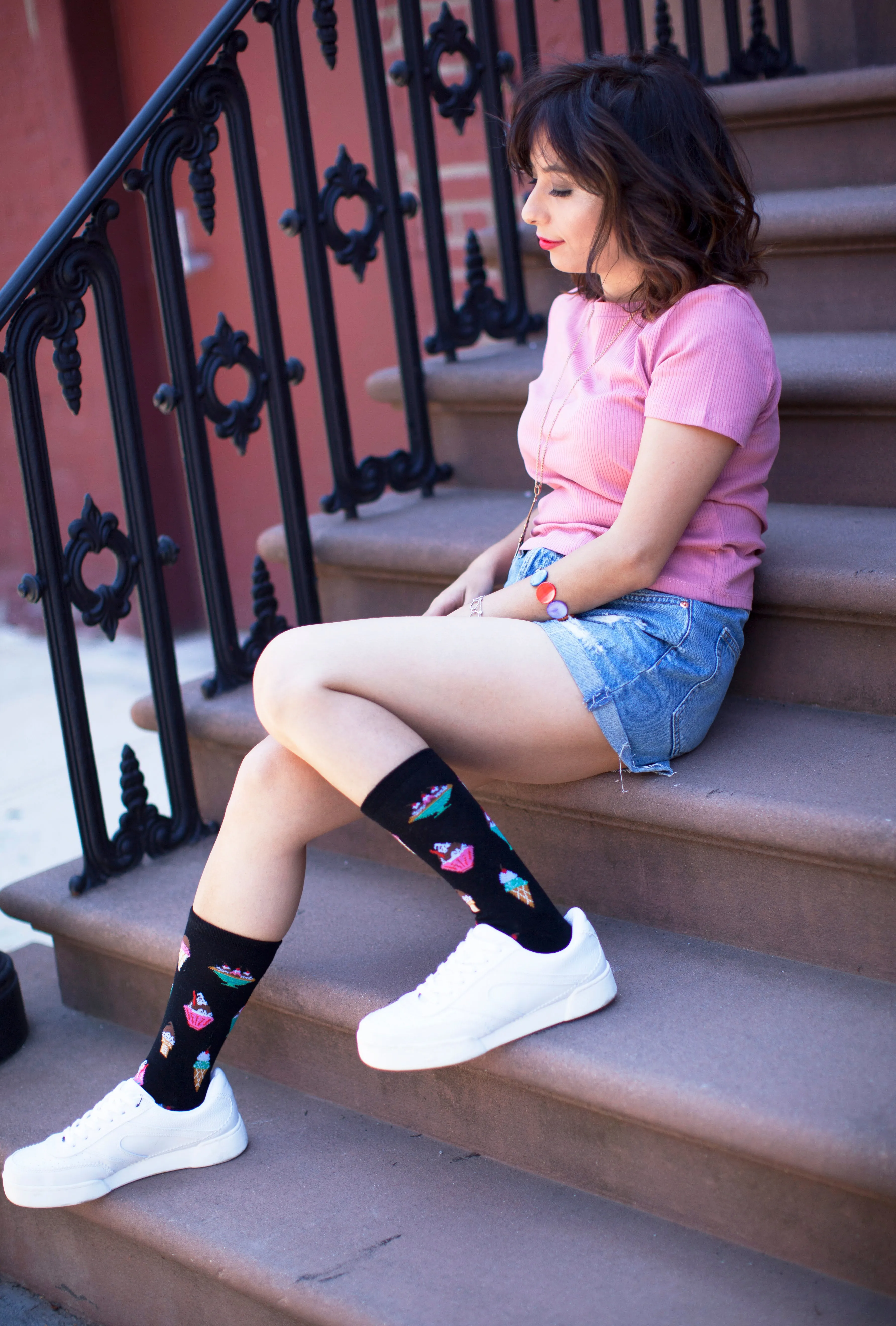 Ice Cream Sundae Bamboo Blend Crew Novelty Socks