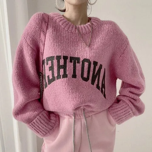 Joskaa Christmas Gift JMPRS Fashion Letter Printed Knitted Female Pullovers O-neck Long Sleeve Women Sweaters Autumn Winter 2024 New Outerwear Tops