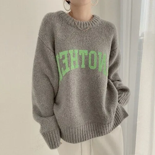 Joskaa Christmas Gift JMPRS Fashion Letter Printed Knitted Female Pullovers O-neck Long Sleeve Women Sweaters Autumn Winter 2024 New Outerwear Tops