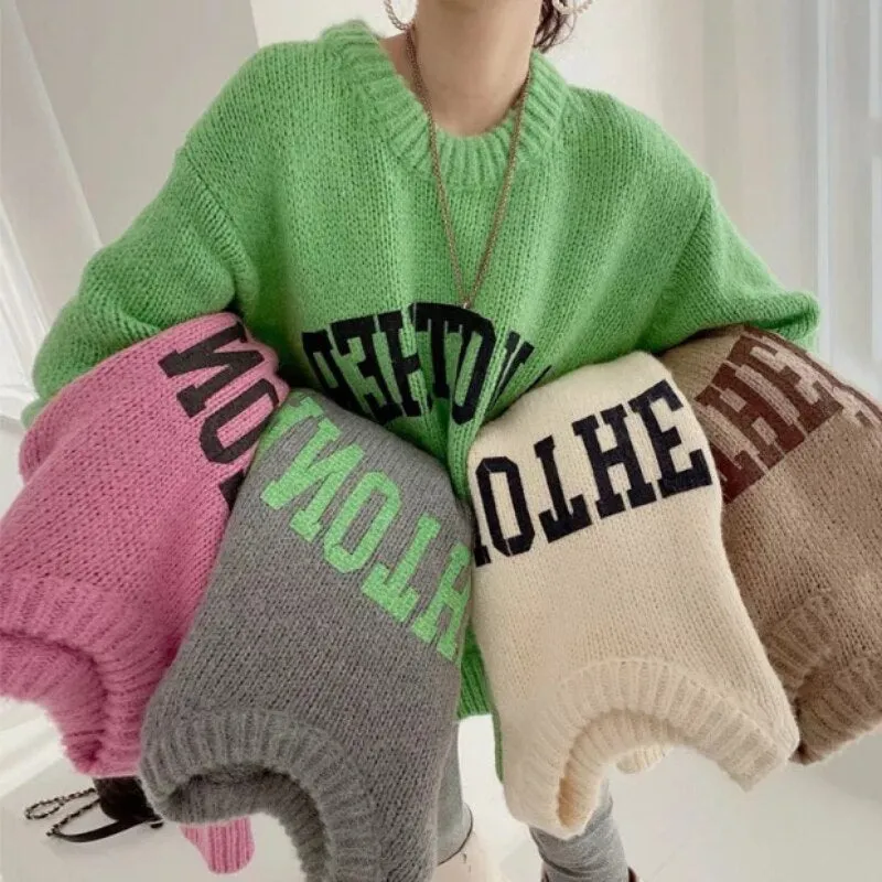 Joskaa Christmas Gift JMPRS Fashion Letter Printed Knitted Female Pullovers O-neck Long Sleeve Women Sweaters Autumn Winter 2024 New Outerwear Tops