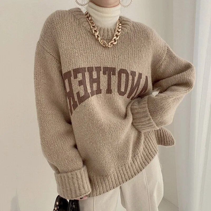 Joskaa Christmas Gift JMPRS Fashion Letter Printed Knitted Female Pullovers O-neck Long Sleeve Women Sweaters Autumn Winter 2024 New Outerwear Tops