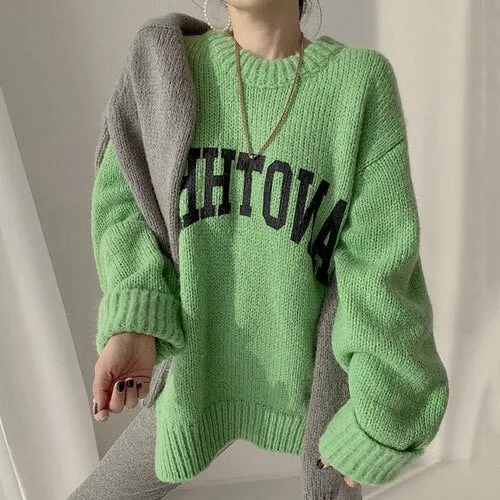 Joskaa Christmas Gift JMPRS Fashion Letter Printed Knitted Female Pullovers O-neck Long Sleeve Women Sweaters Autumn Winter 2024 New Outerwear Tops