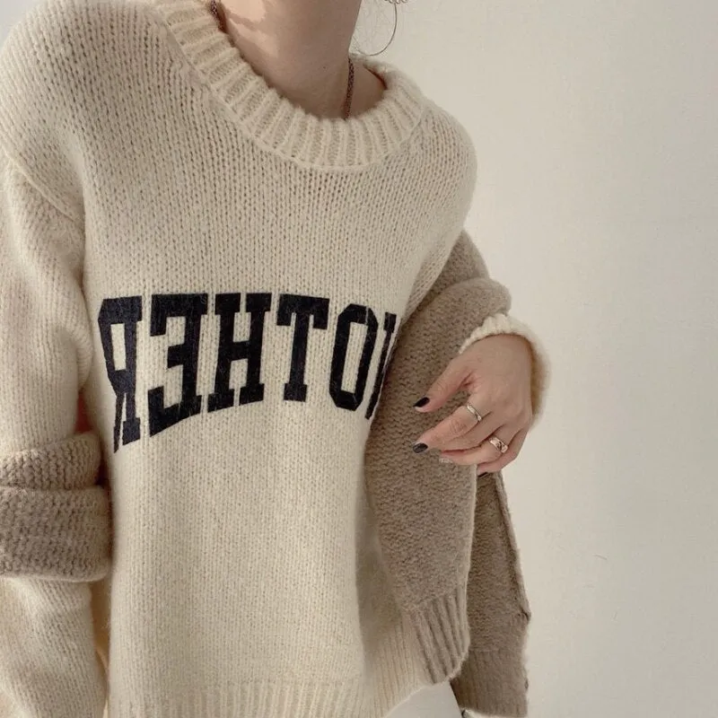 Joskaa Christmas Gift JMPRS Fashion Letter Printed Knitted Female Pullovers O-neck Long Sleeve Women Sweaters Autumn Winter 2024 New Outerwear Tops