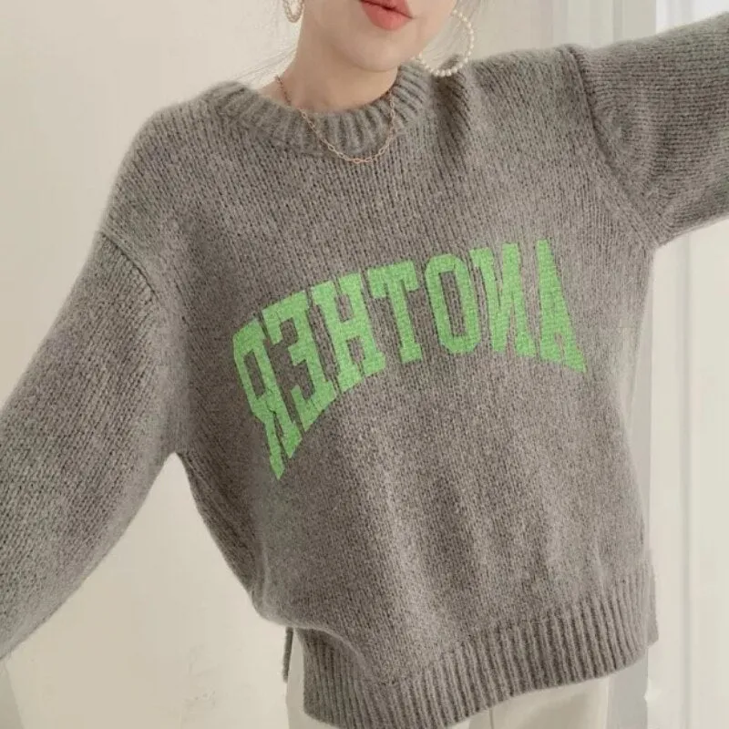 Joskaa Christmas Gift JMPRS Fashion Letter Printed Knitted Female Pullovers O-neck Long Sleeve Women Sweaters Autumn Winter 2024 New Outerwear Tops