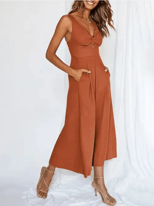 Ladies String Shoulder Overall Sleeveless Jumpsuit 2387#