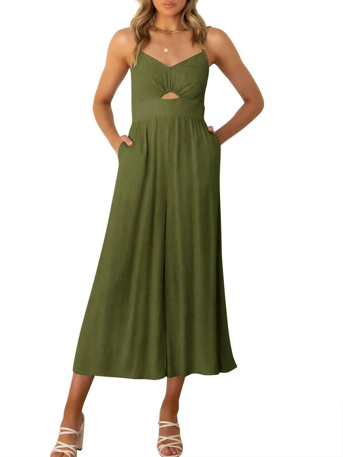 Ladies String Shoulder Overall Sleeveless Jumpsuit 2387#