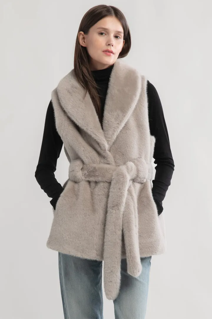 Look By M Belted Longline Fur Vest MW3276