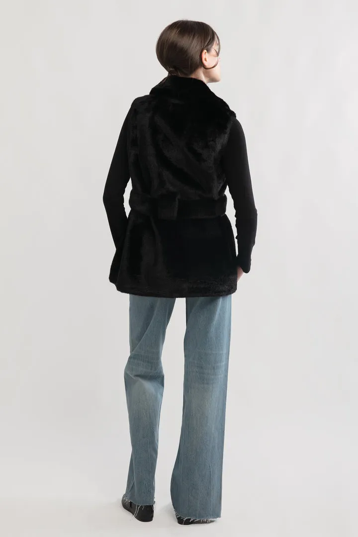 Look By M Belted Longline Fur Vest MW3276