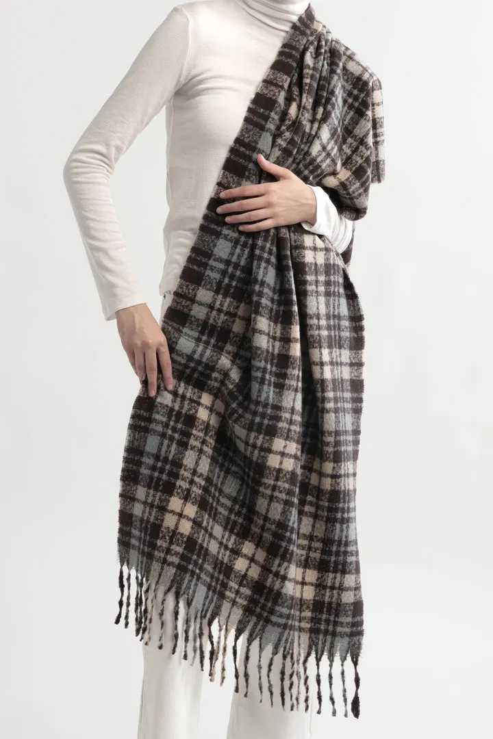 Look By M Berry Plaid Tassle Scarf MSF3298