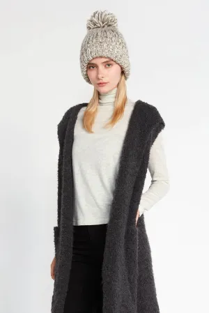 Look By M Hand-Knitted Candy Cane Pom Pom Hat MH3068
