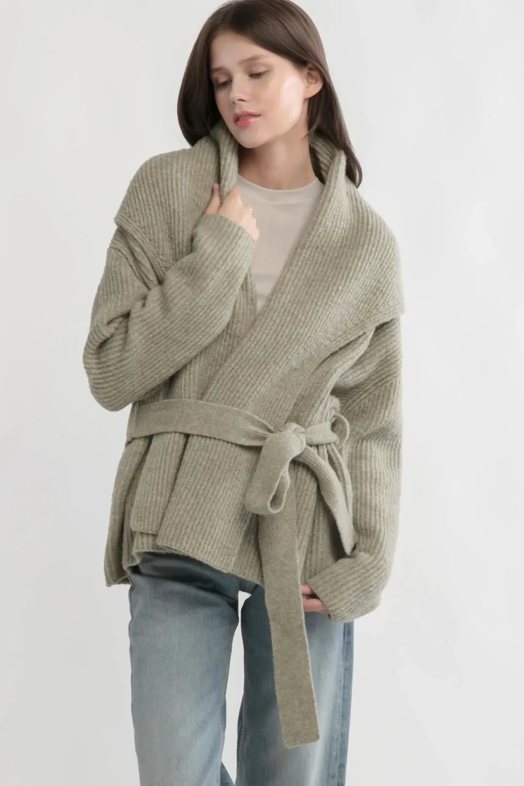 Look By M Shawl Collar Belted Cardigan SM2417