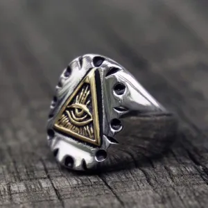 Masonic Triangle Illuminati Biker Rings Mens Mexican Vintage Punk Stainless Steel Ring Freemason Jewelry Gifts