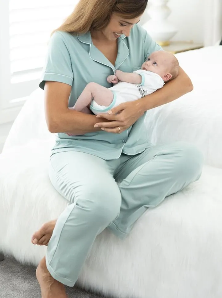 Maternity and Nursing Button Front Pyjama Set in Sage Green