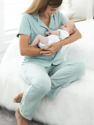 Maternity and Nursing Button Front Pyjama Set in Sage Green