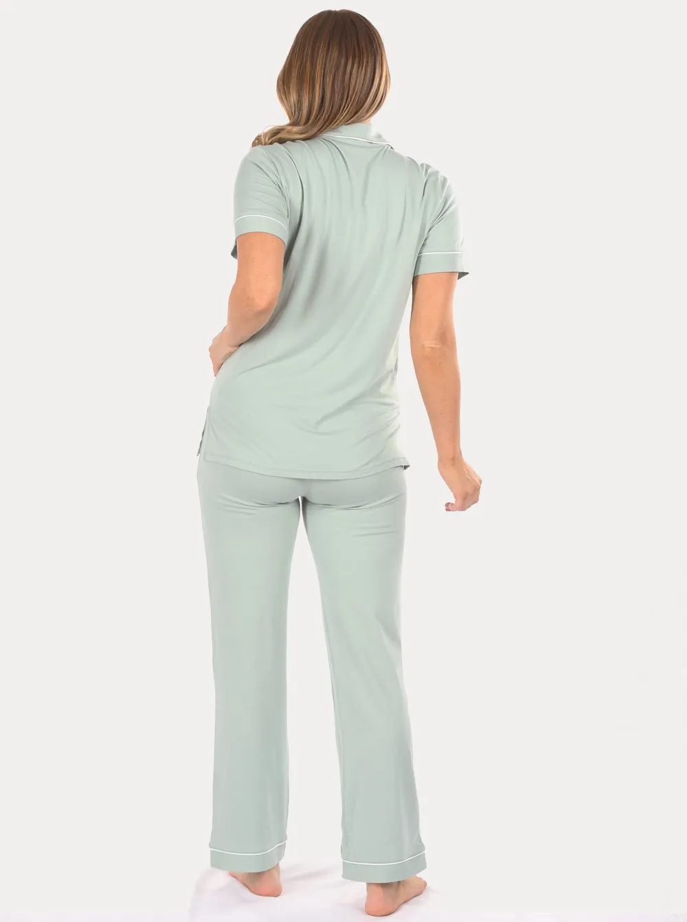 Maternity and Nursing Button Front Pyjama Set in Sage Green