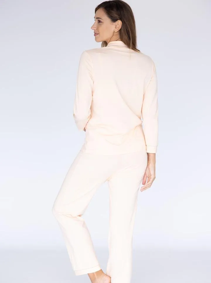 Maternity and Nursing Long Sleeve Pajama Set in Peach