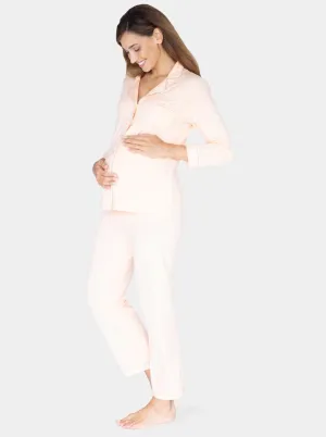 Maternity and Nursing Long Sleeve Pajama Set in Peach