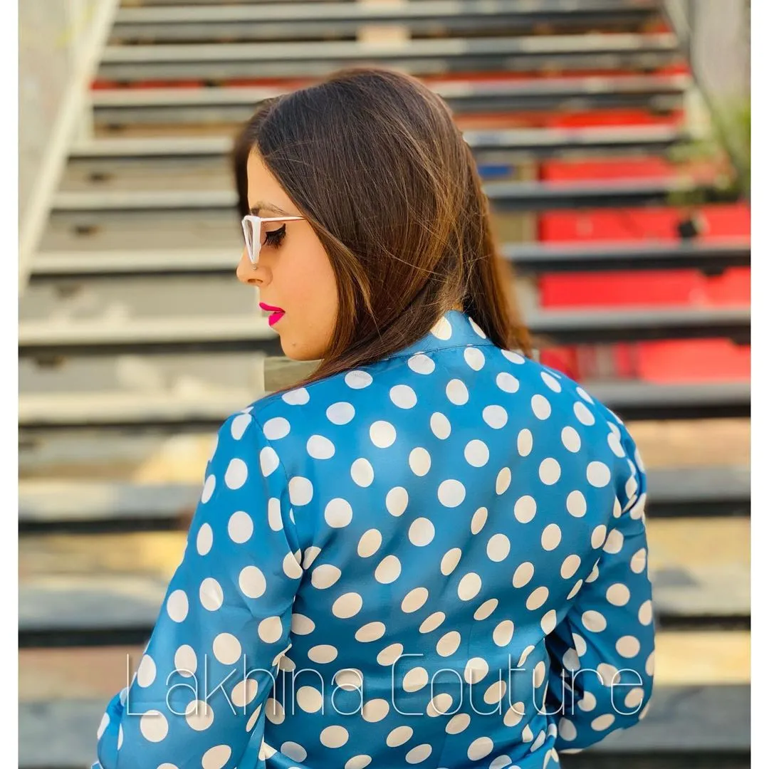 Navy Blue Polka Dot Top