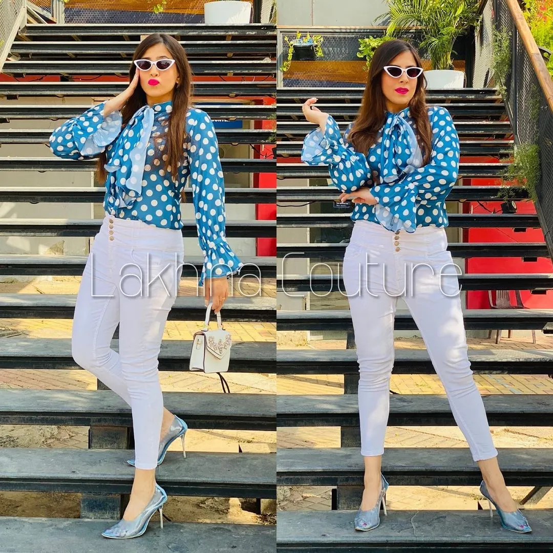 Navy Blue Polka Dot Top