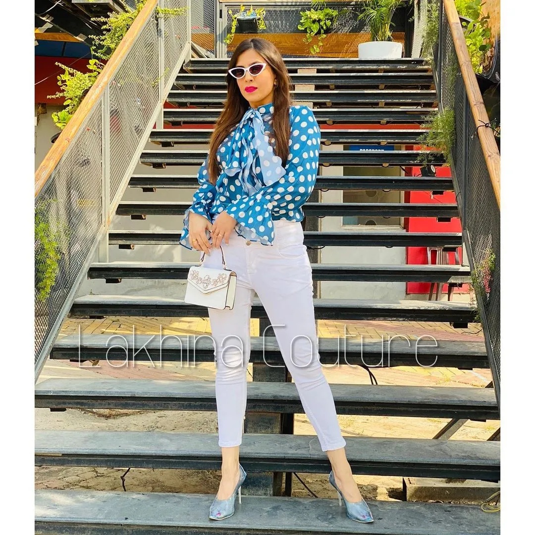 Navy Blue Polka Dot Top