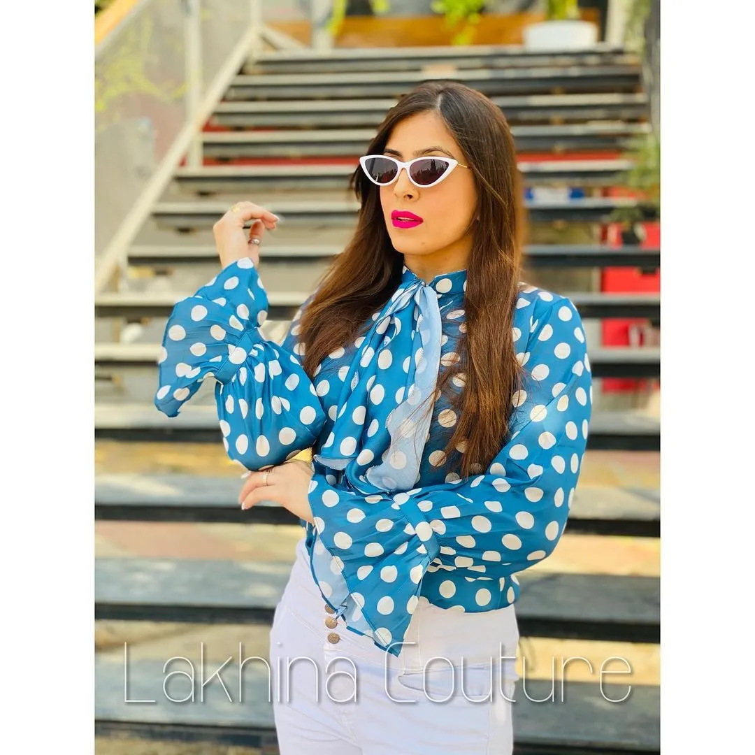Navy Blue Polka Dot Top