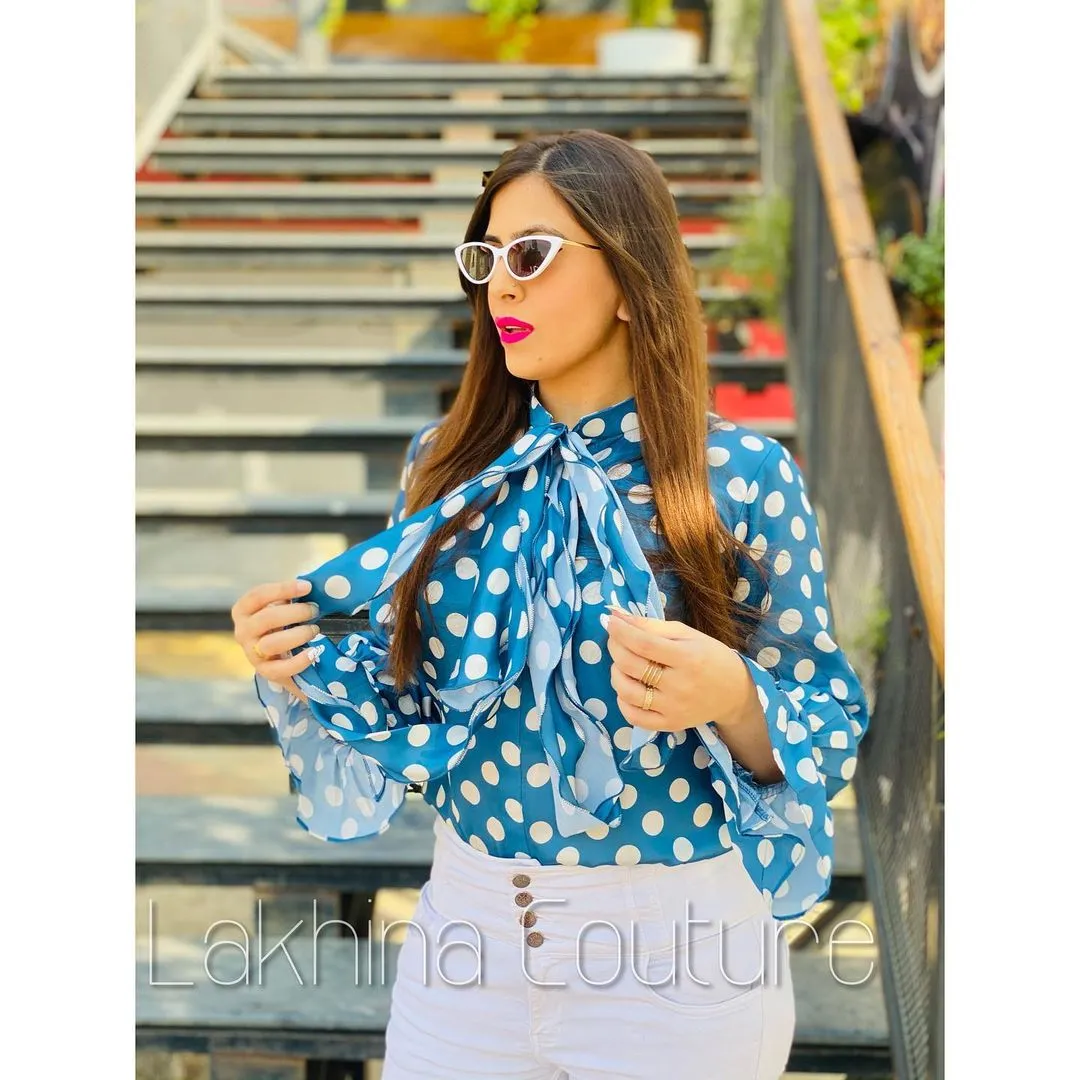 Navy Blue Polka Dot Top