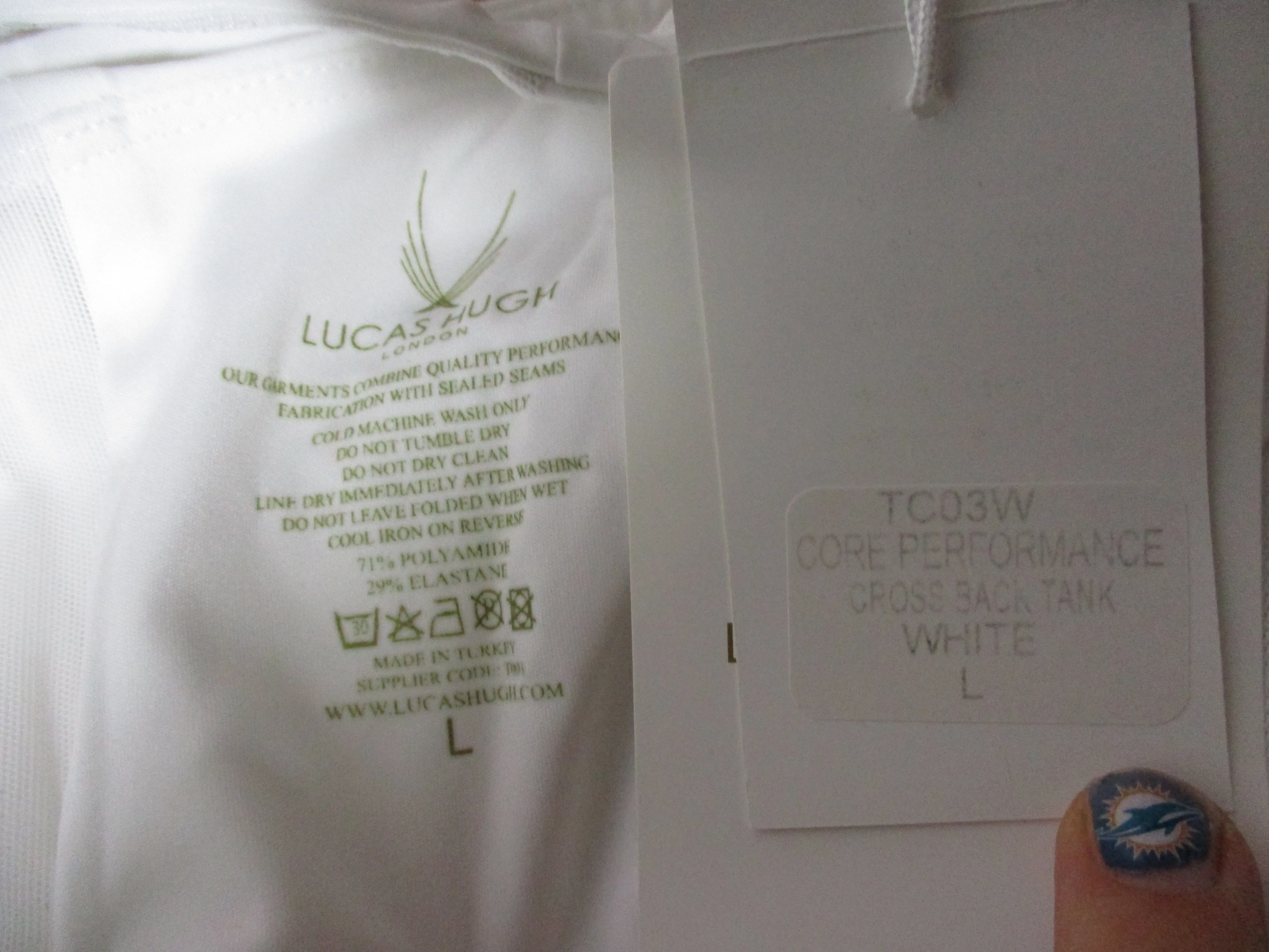 NWT NEW LUCAS HUGH CORE PERFORMANCE CROSS BACK Tank Top L WHITE