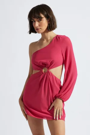 Pink Fuchsia One Shoulder Ring Detail Dress