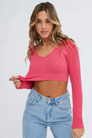 Pink Top Long sleeve V neck Seamless