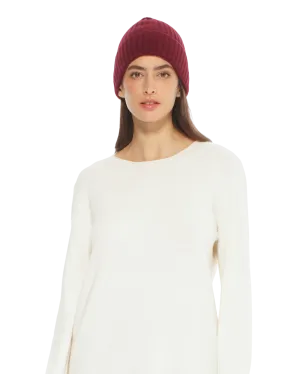 Pure Cashmere Ribbed Hat Bordeaux
