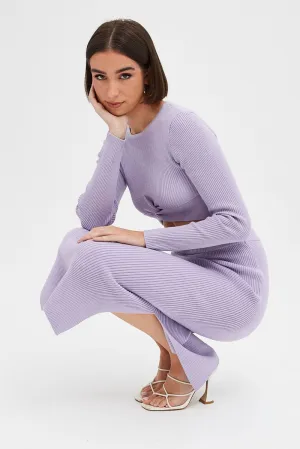 Purple Knit Skirt High Rise Ribbed Midi