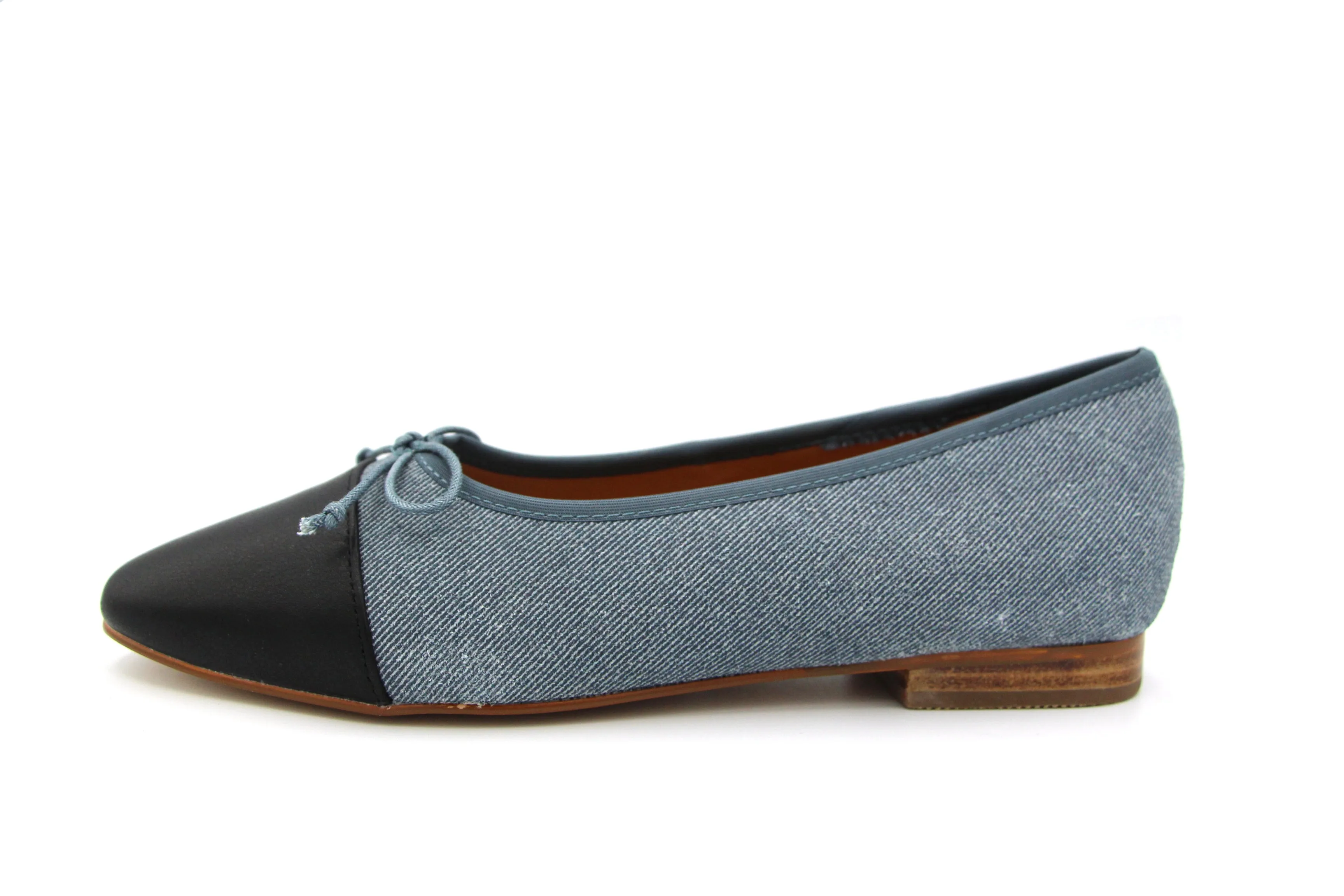 Ralph Migel  Denim Ballet Flat With Black Cap Toe  Shira