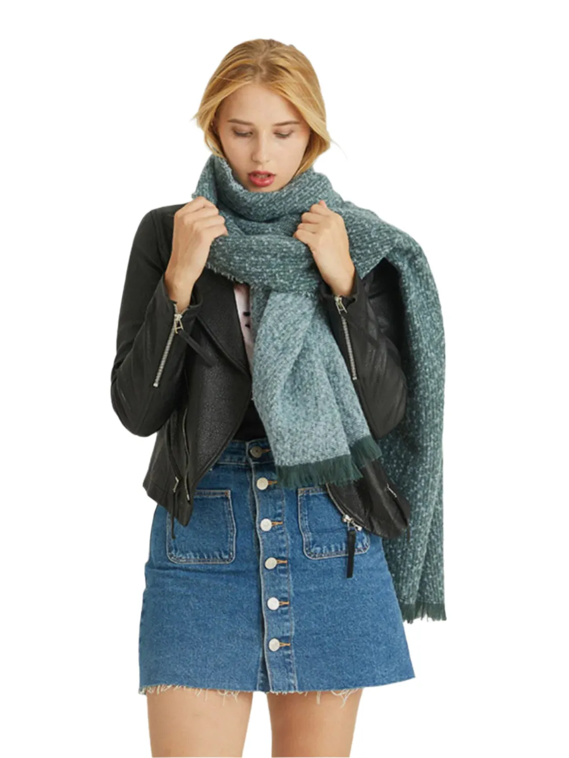 Raw Hem Heathered Polyester Scarf