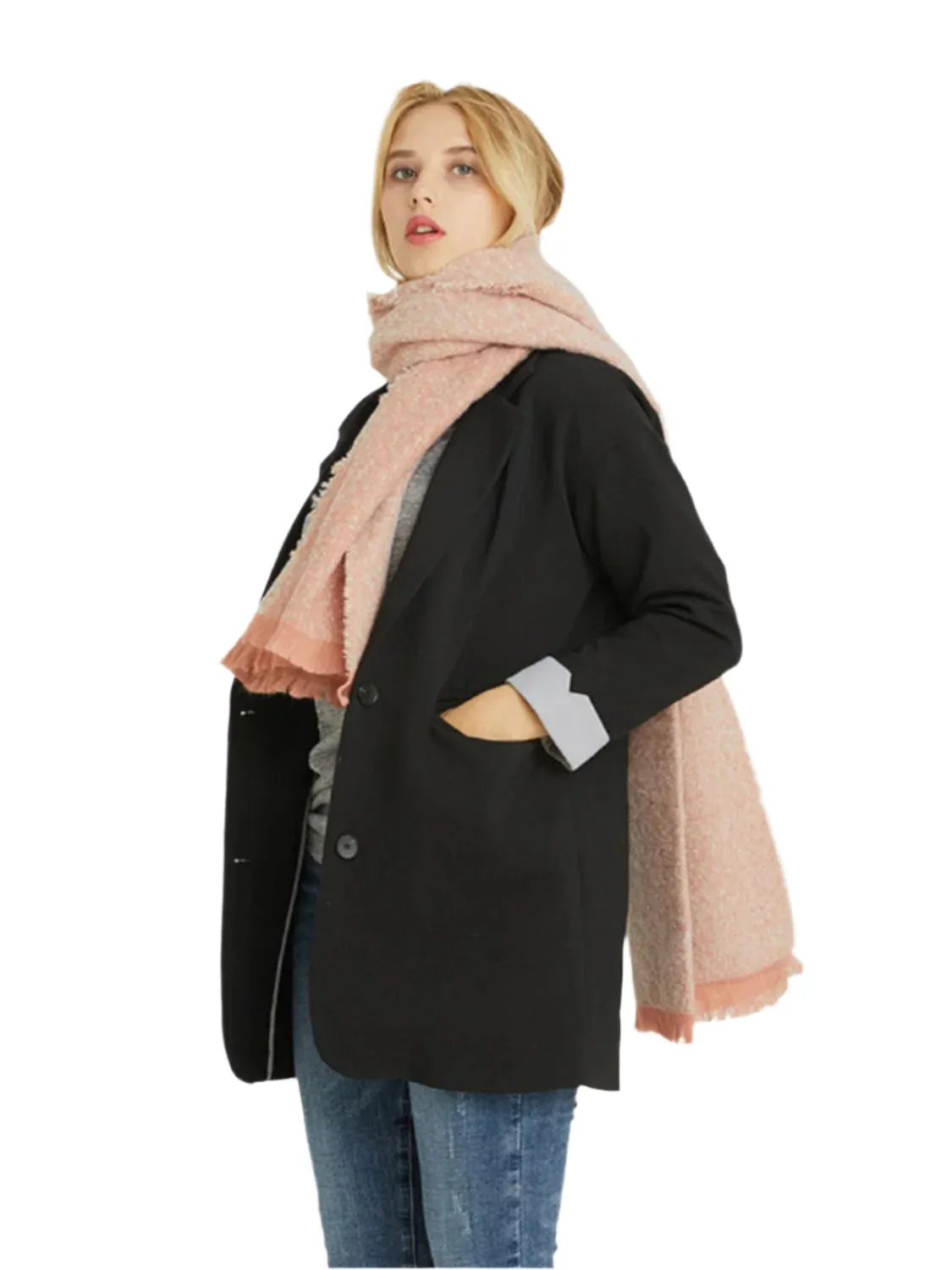 Raw Hem Heathered Polyester Scarf